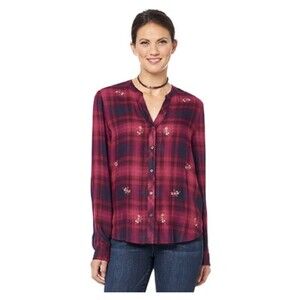 Democracy Womens Pink Shirt Plaid Long Sleeve Button Down Long Sleeve Size M